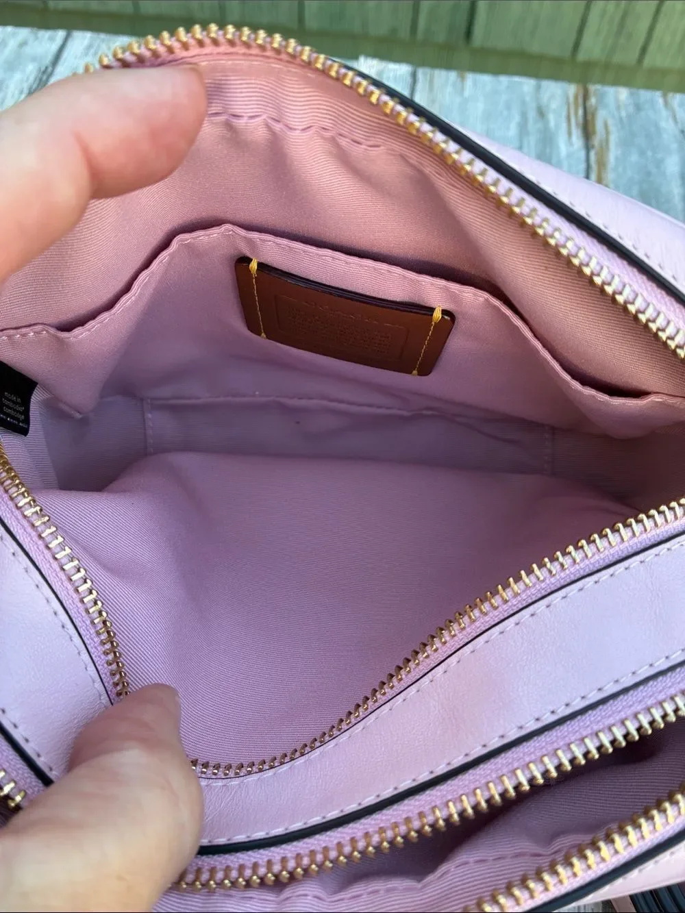 Coach Mini Carey Crossbody Bag In Light Pink Shiny Leather Purse